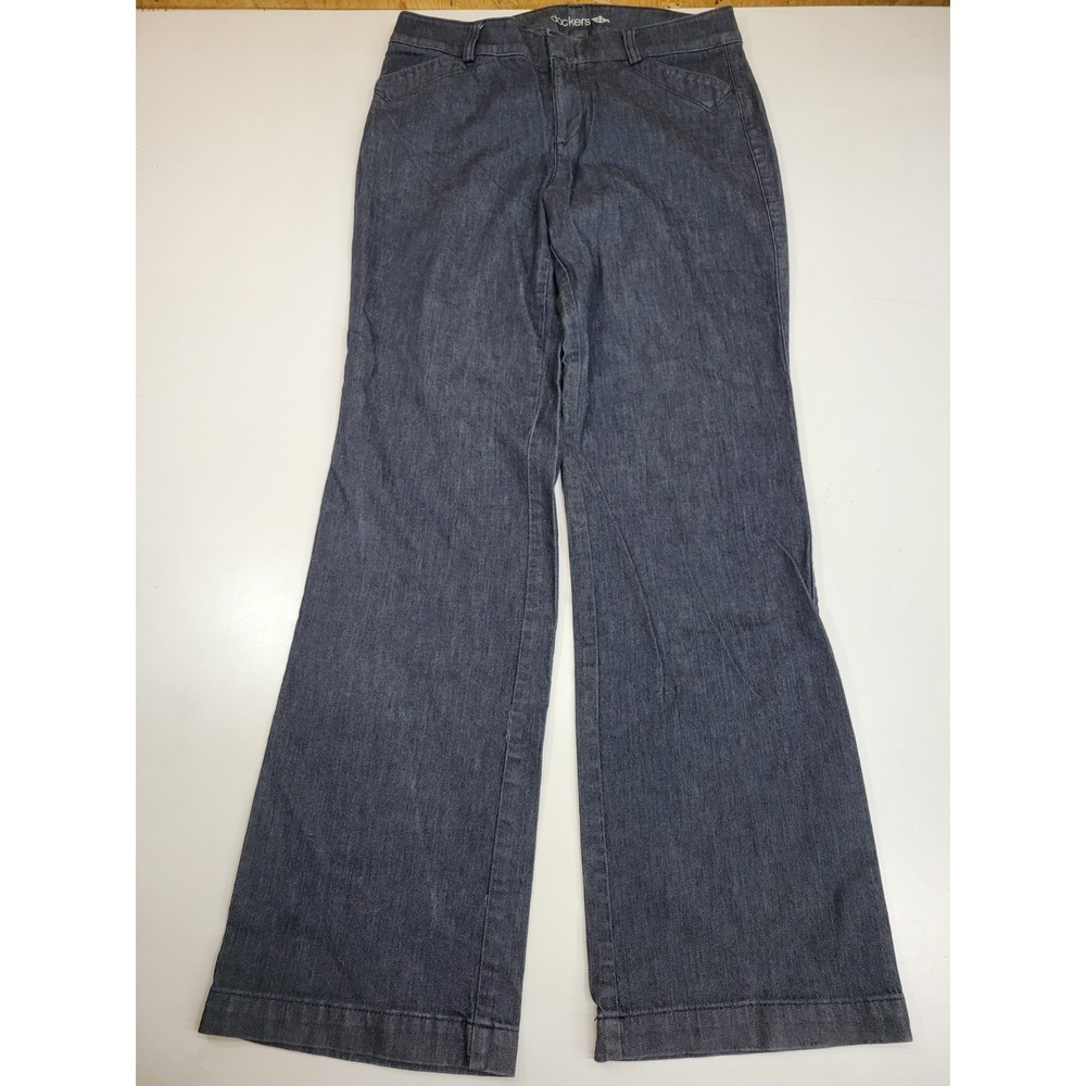 Dockers Womens Size 8M Wide Leg Trouser Jeans Dark Wash Stretch Denim Pants